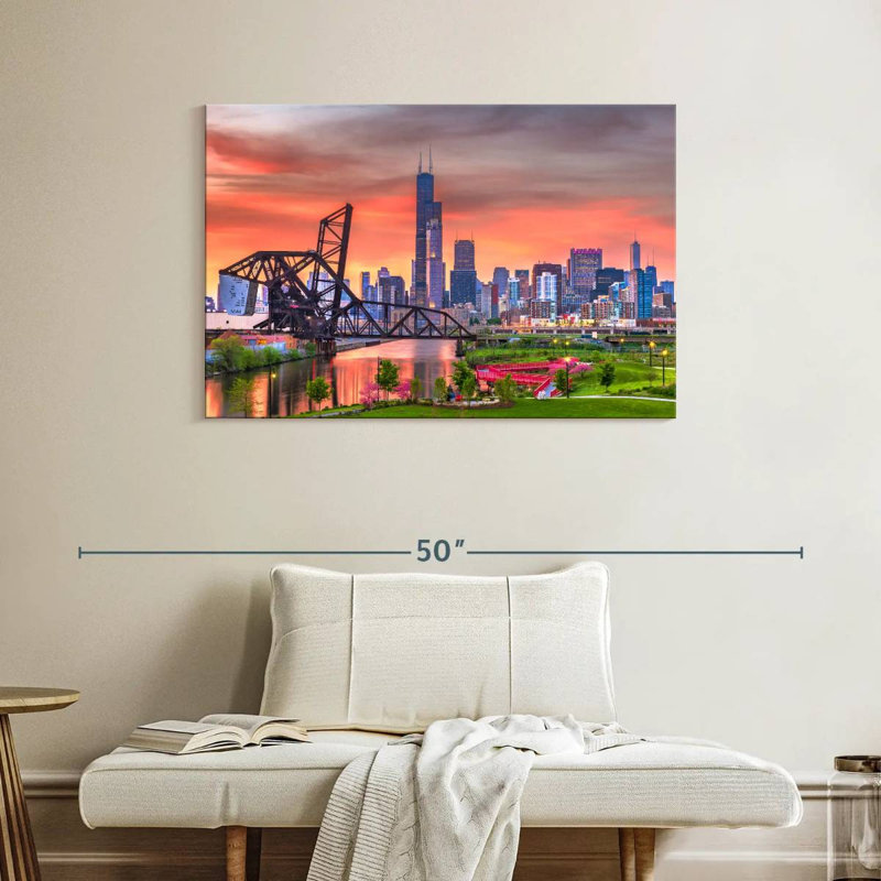 Horizon du centre-ville de Chicago, H 26 po x l 39 po