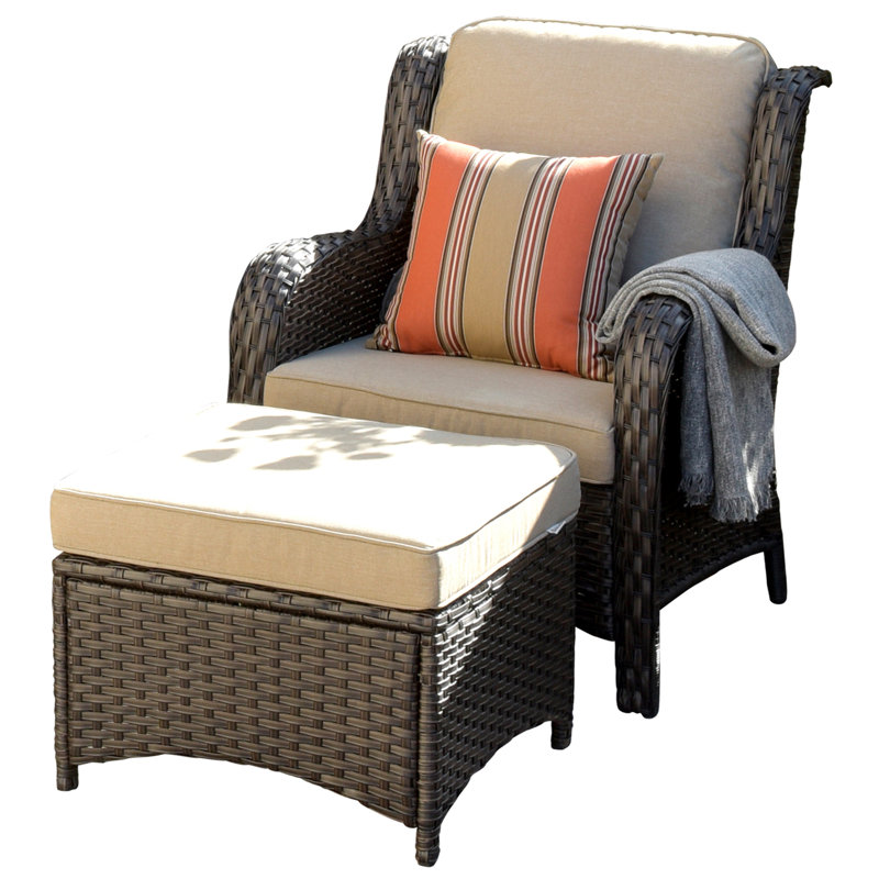 Kanijah Premium All-Weather Wicker 5 - Person Patio Conversation Set with Cushions, Beige