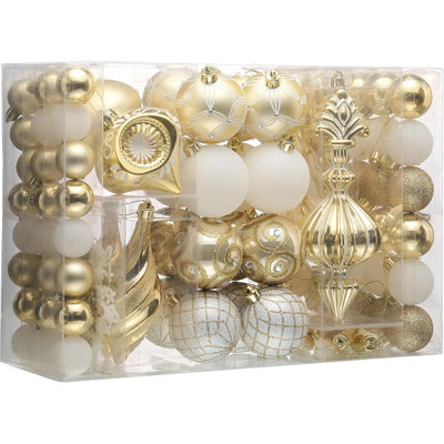  Ornements d'arbre de Noël, décorations d'arbre de Noël incassables blanc et or 100 carats, élégantes boules suspendues en vrac pour Noël, décoration de fête de mariage