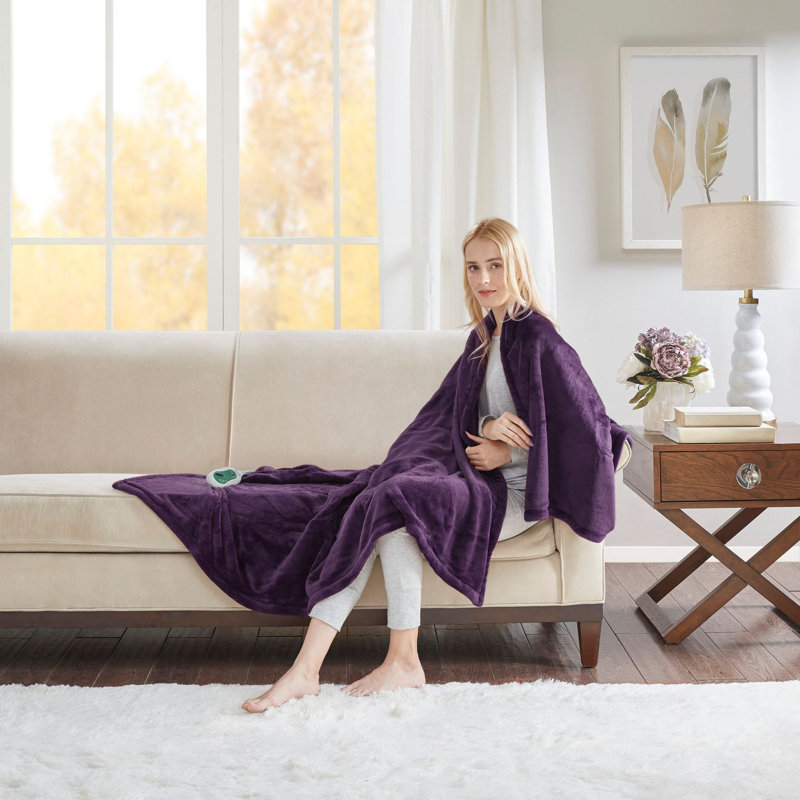 Purple Plush Electric Heated Blanket with Auto Shut Off