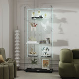 Tempered Glass Display Cabinet with Bluetooth LED Strip, 74.61" Tall White Showcase with Lockable Casters and Music Sync Light, 4-Shelf Glass Curio Cabinet for Collectibles and Figures