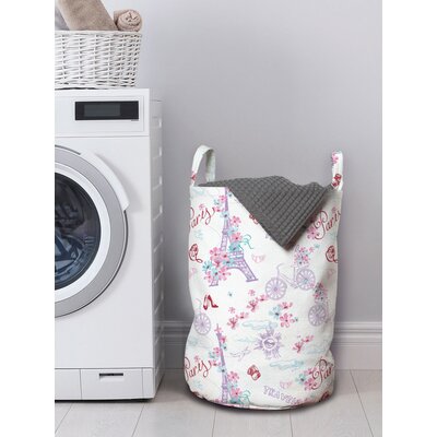 Ambesonne Romantic Laundry Bag, Vintage European Paris Eiffel Tower With Flowers Floral Swirls Art, Hamper Basket With Handles Drawstring Closure For -  East Urban Home, FC5EF90FDA5B4A278094994118307C1C