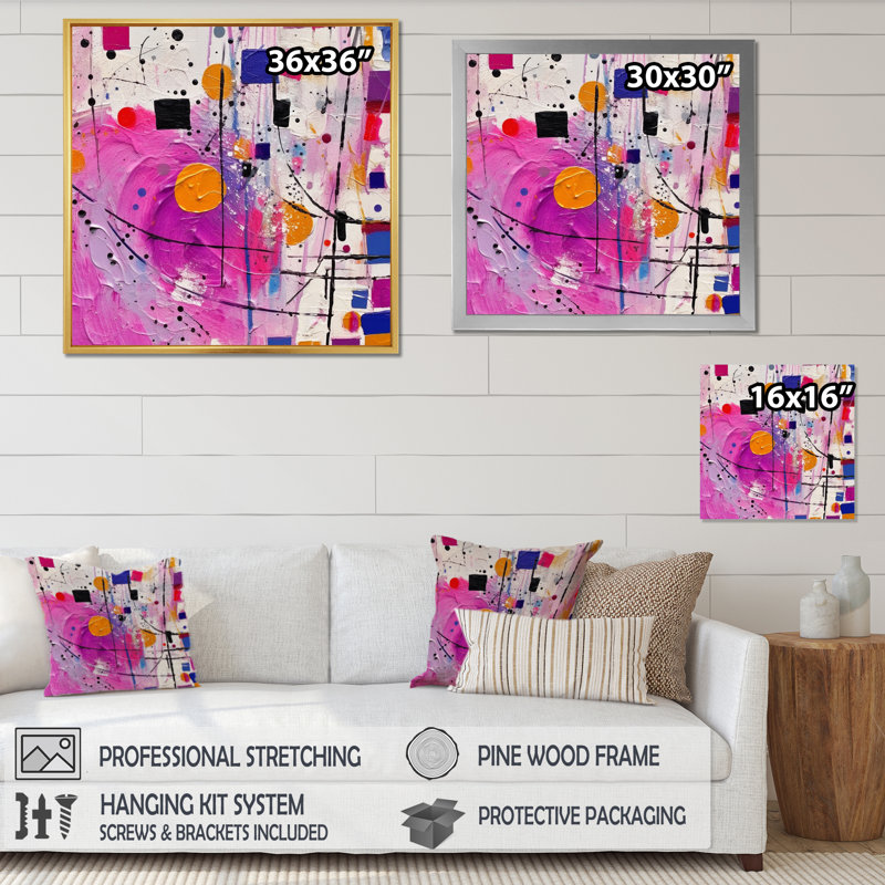 " Pink Cubism Unleashed ", 30" H x 30" W x 1" D, Black Single Picture Framed