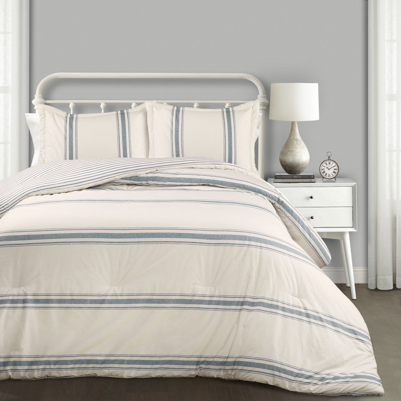 Gilroy Cotton Striped Comforter, Blue, Full/Queen Comforter + 2 Shams