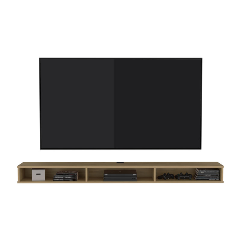 Meuble télé, 3 tablettes, Bois naturel
