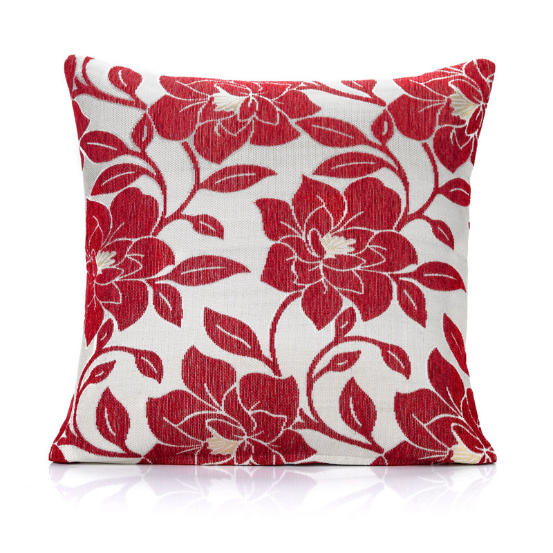 Darionne Floral Square Throw Pillow Cover, 45 x 45cm, Red/White