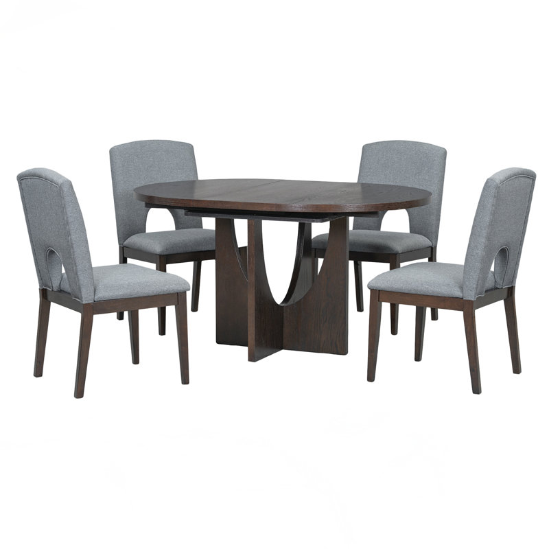 Ensemble de table de salle à manger extensible 5 pièces, Espresso/gris