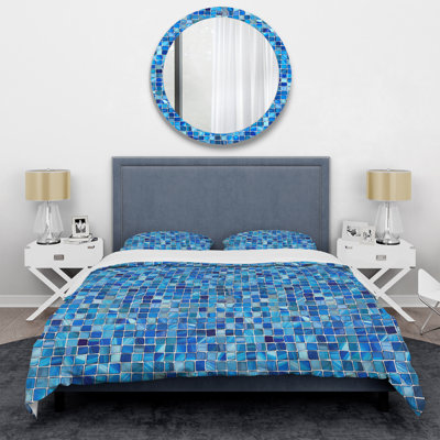 Blue Modern Mosaic Tile I - Ensemble de housse de couette moderne