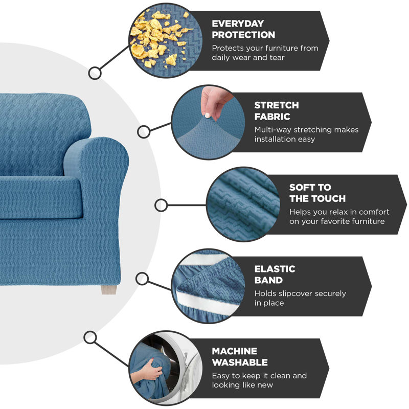 Box Cushion Sofa Slipcover, 34" H x 96" W x 38" D, Slate