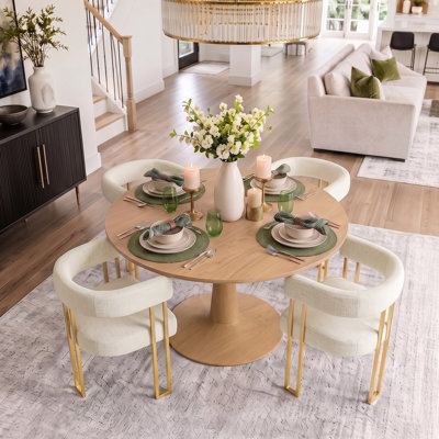 Ensemble de table et de chaises pour 4 personnes avec table ronde et 4 fauteuils rembourrés en chenille
