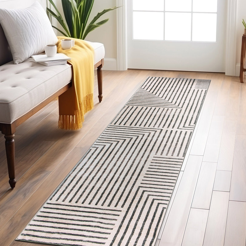 Tapis lavable antidérapant à rayures bohémiennes délavées, Tapis de couloir 2 pi x 8 pi