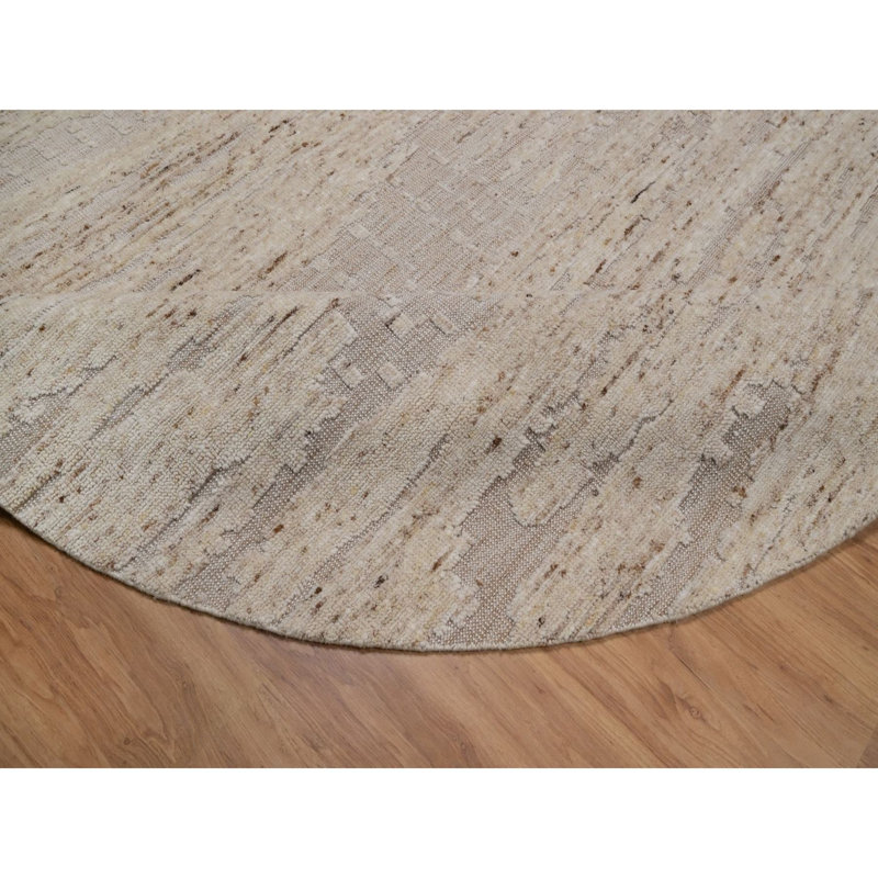 Tapis oriental rond 7 pi 10 po x 7 pi 10 po blanc texturé avec passepoil en laine et jute noué à la main