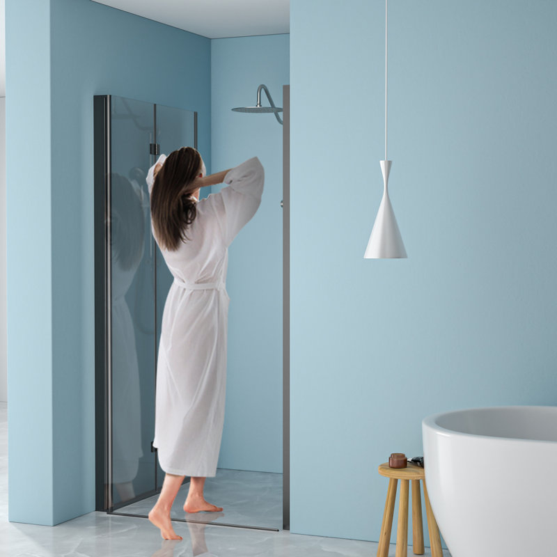 36W X 72H Fold Shower Door With Tempered Glass, Matte Black - Bi Design, 1/4 Inch Thick Clear Water Screen , High Grade Stainless Steel Components, Reversible Installation, 180 Overlapping Rotate