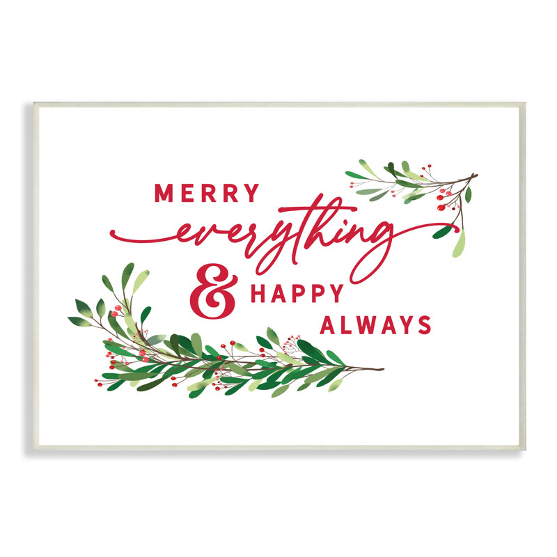 « Merry everything Happy always festive » par lettres et lignées-impression d’art textuel, Plaque murale