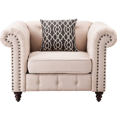Beige Linen Chair - Rolled D25 Foam Density Classic Home Living Room High-Sheltered Elegant Seating