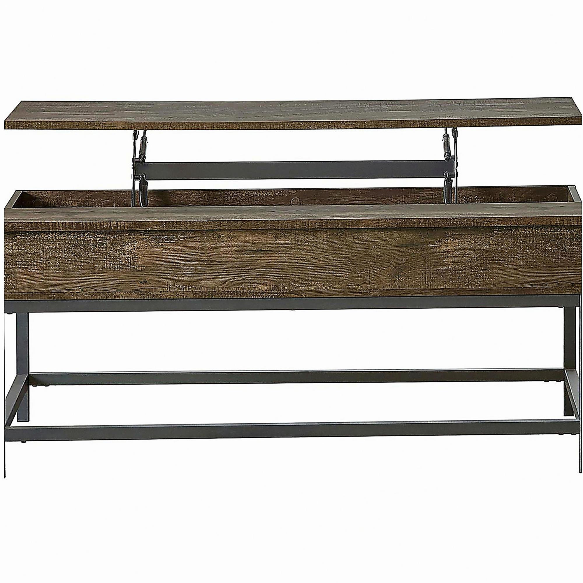 Latitude Run® Brown oak and beach black adjustable height coffee table ...