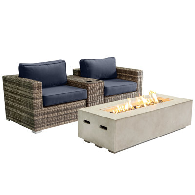 Lsi Fully Assembled 2 Person Seating Group With  Sunbrella Cushions And Rectangle Concrete Firepit