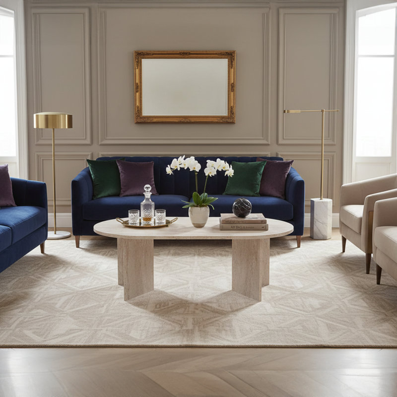 47'' Wide Oval Coffee Table, Travertine