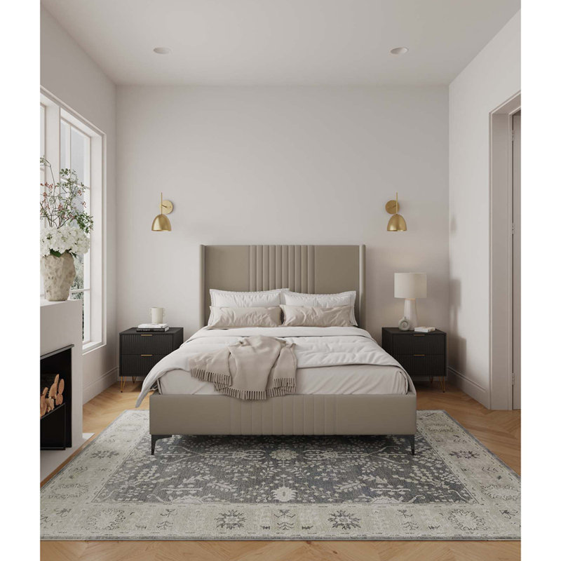Grand lit tapissier Promenade Mid-Century, Grand, Taupe rustique
