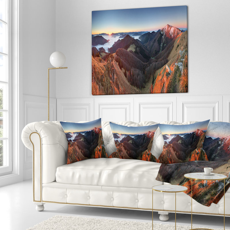 Red Mountain Sunset Panorama - coussin à imprimé paysage, 16 po x 1 po, Coussin décoratif