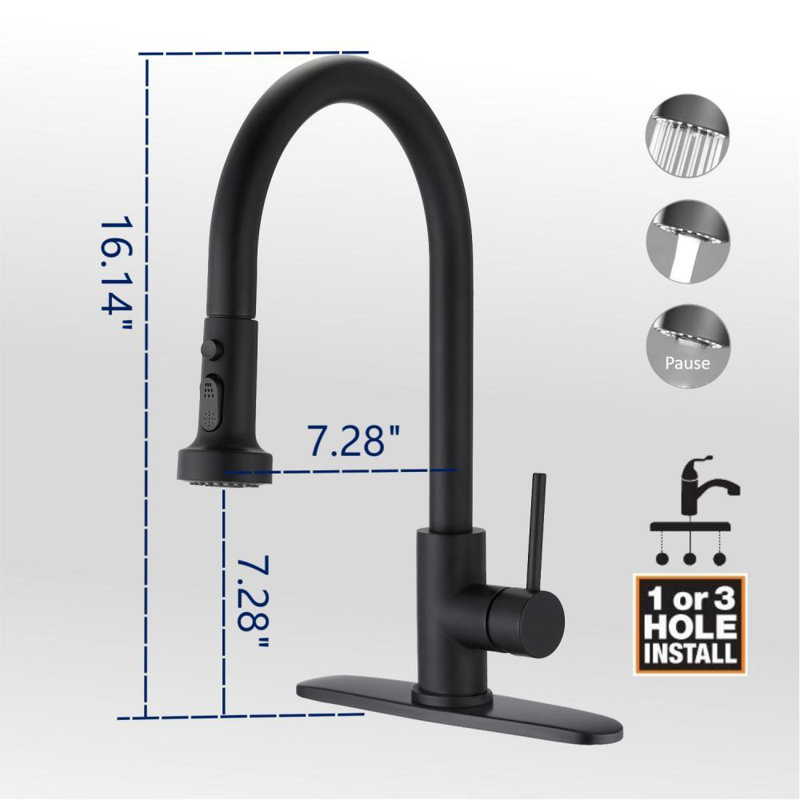 WF Pull Down Kitchen Faucet, Matte Black