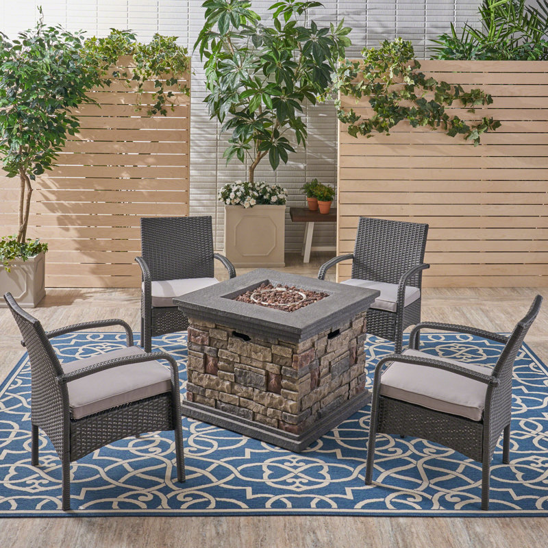 4 - Person Patio Conversation Set with Cushions, Gray Frame / Light Gray Cushion