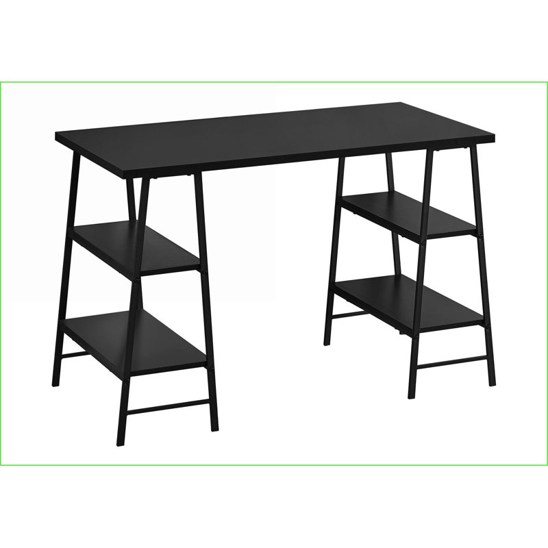 Desks | Industrial 48”L Computer Desk with Storage Shelves | Black | Metal