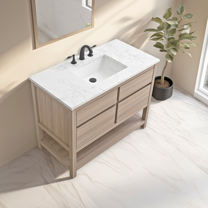 Wesli 42" Single Bathroom Vanity With Engineered Stone Top