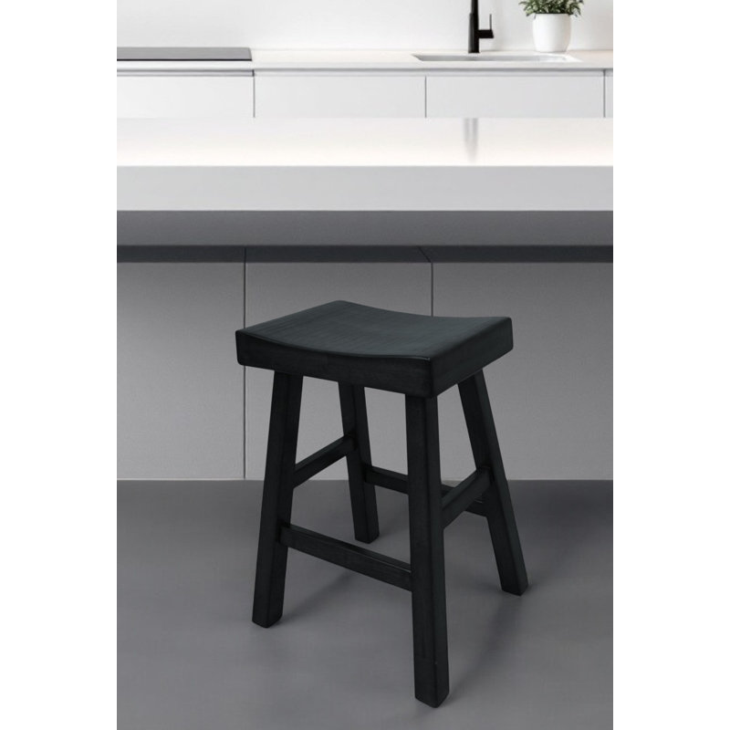 Antique Black Wood Saddle Style Backless Counter Stool 28"