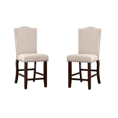 Chaises de salle à manger à hauteur de comptoir de 2 en tissu d'ameublement crème - pieds en bois massif, style contemporain / chaises rembourrées classiques beiges, 2 pièces, bois, contemporain,