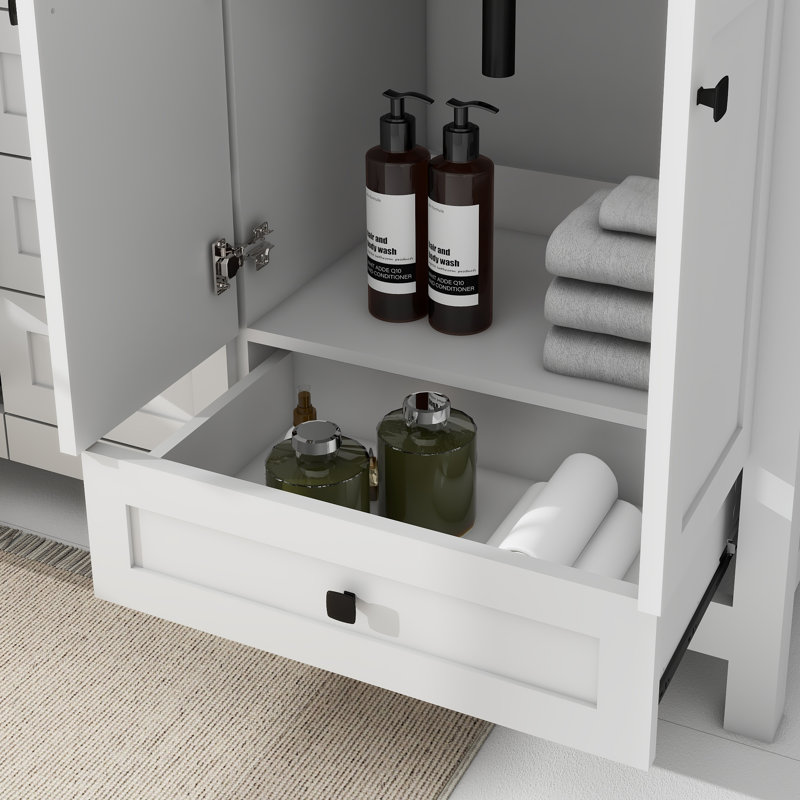 Wimer 60'' Modern Double Sink Bathroom Vanity with Spacious Resin Top, Faucet, Assembly Required, White