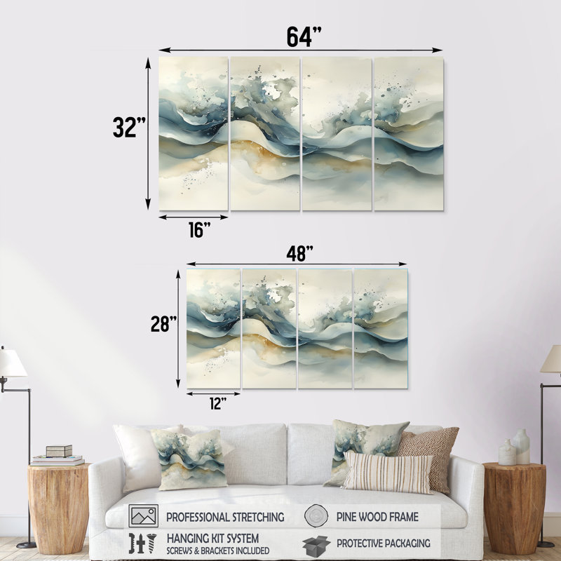 Vortex gris et blanc de rêves I - art mural abstrait - ensemble d'art mural moderne, 4, H 28 po x l 48 po