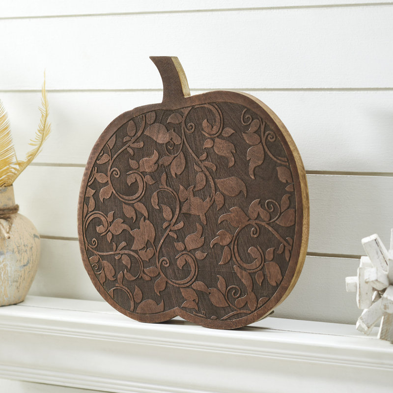 Laver la citrouille de vigne sculptée en bois 14 x 14 x 1,5, Brun