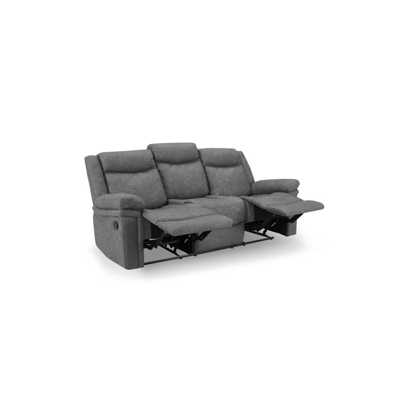 Philo 3 Seater Faux Leather Reclining Sofa, Grey