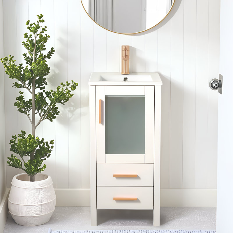Meuble-lavabo autoportant blanc 16 po à deux tiroirs 16 po