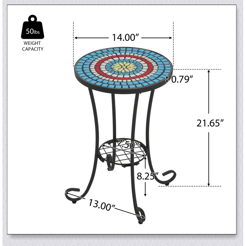 Patio Side Table with Shelf,Blue+Black