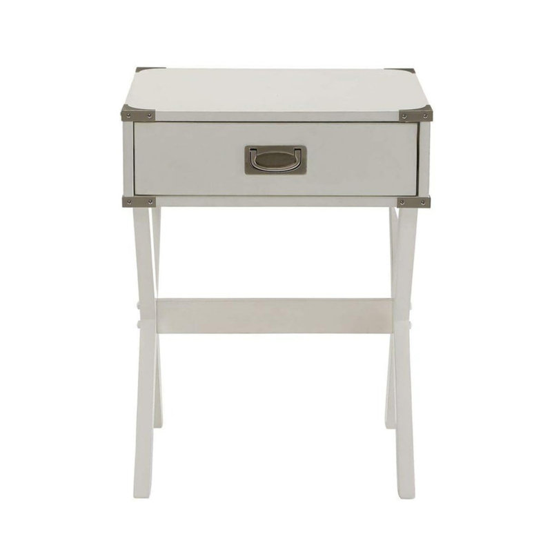 Table d'appoint avec coins en métal, Blanc