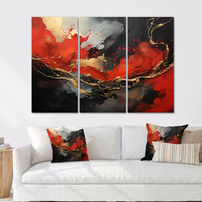 Rouge et or feu de marbre III - art mural abstrait