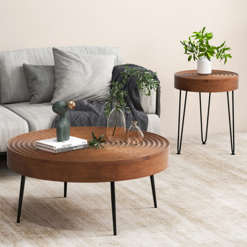 Ensemble de 2 tables basses rondes en bois massif