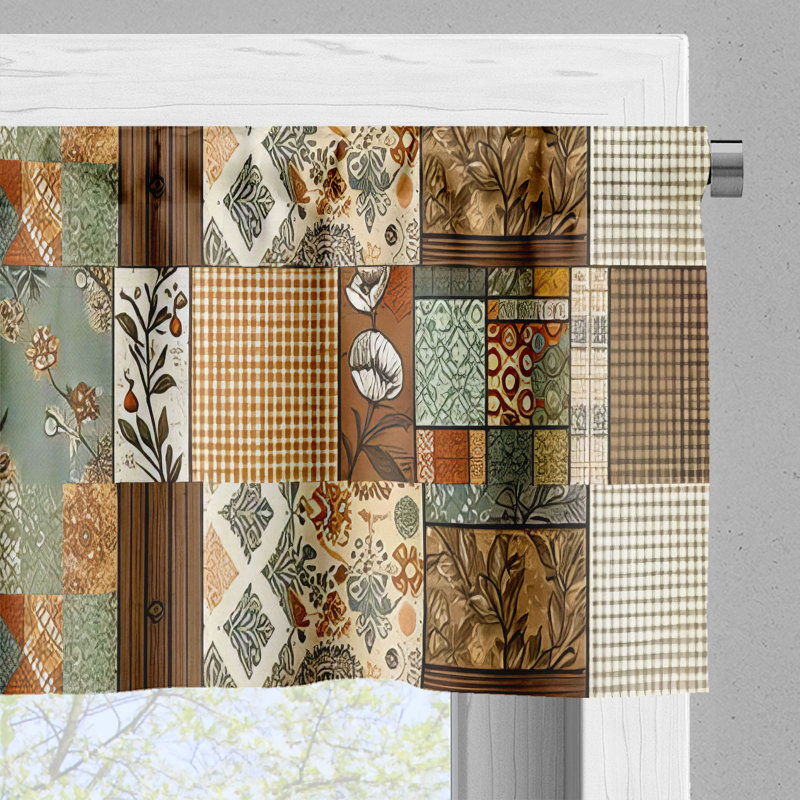 Sand Brown Pale Teal Satin Polyester Rod Pocket Valance