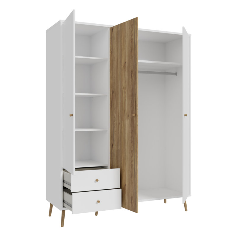 HARLLSON 3 Door Manufactured Wood Wardrobe, White/Brown