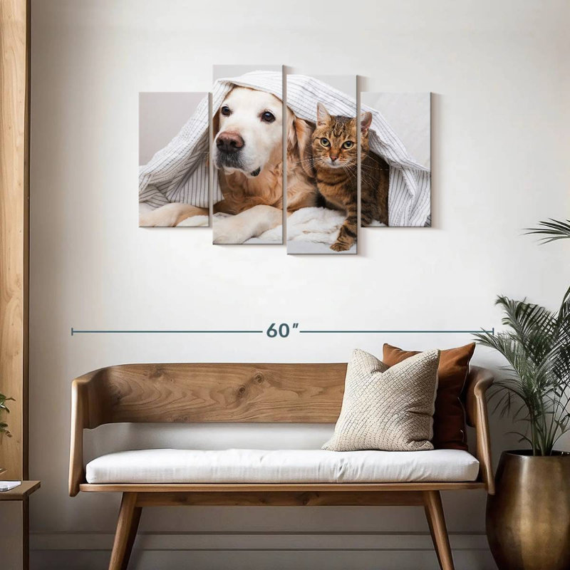 Cozy Dog and Cat Wall Art, reproduction d'art sur toile, H 27 po x l 43 po x P 1,25 po