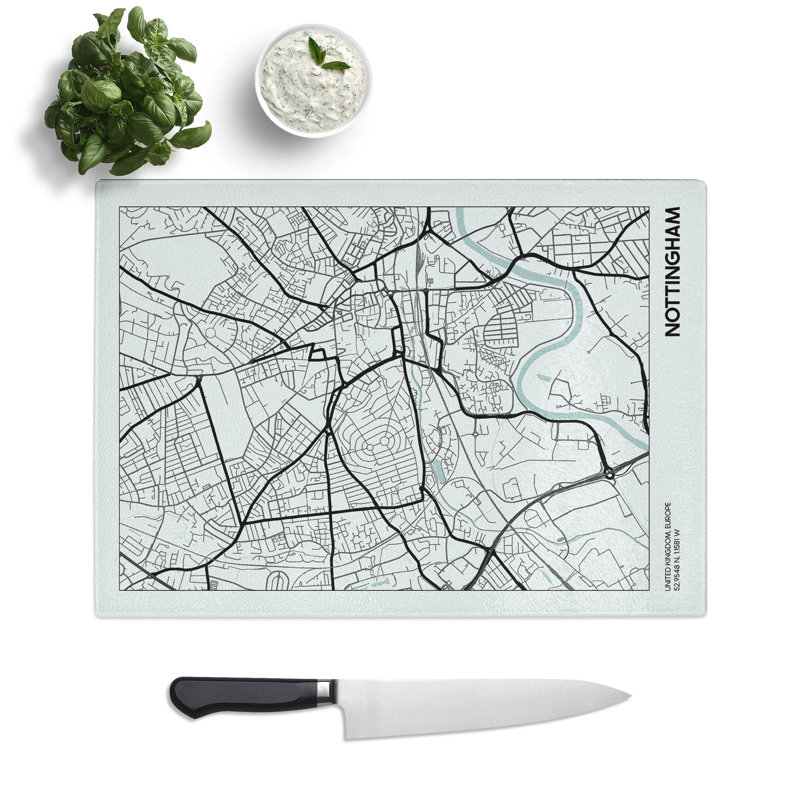 Map Nottingham UK Chopping Board, 28.5cm W x 39cm L