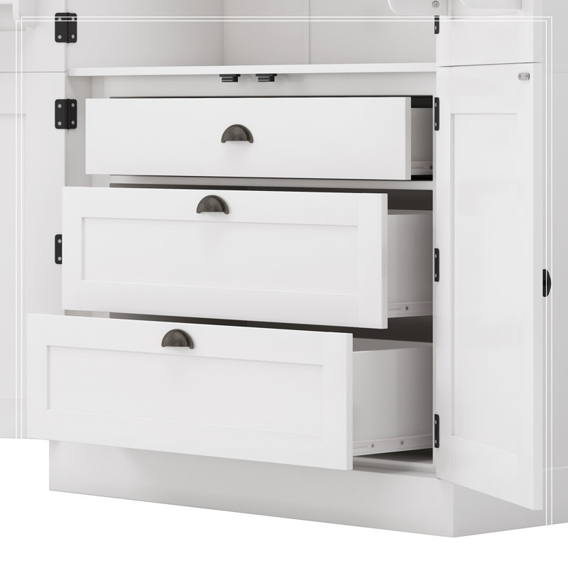 Cuisine Emaleah avec 4 portes, 3 tiroirs, casier à vin et tablettes ajustables, Blanc