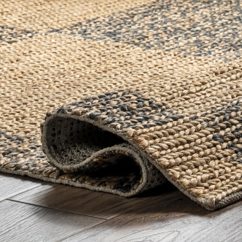 Wilber Checkered Jute Area Rug for Dining Room Living Room Kitchen, Natural/Gray, Rectangle 5' x 8'