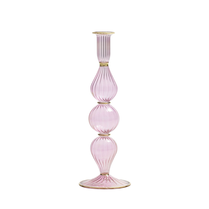 F2023 11'' H Glass Tabletop Candlestick, Pink