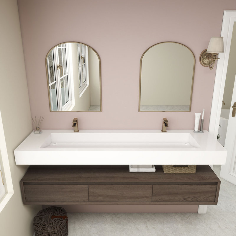 Alysa 71" Wall-Mounted Double Bathroom Vanity Set, Red  Oak