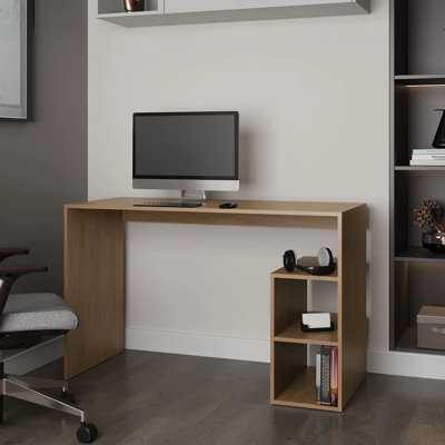 Natural Oak Computer Desk With Open Storage And Open Shelf