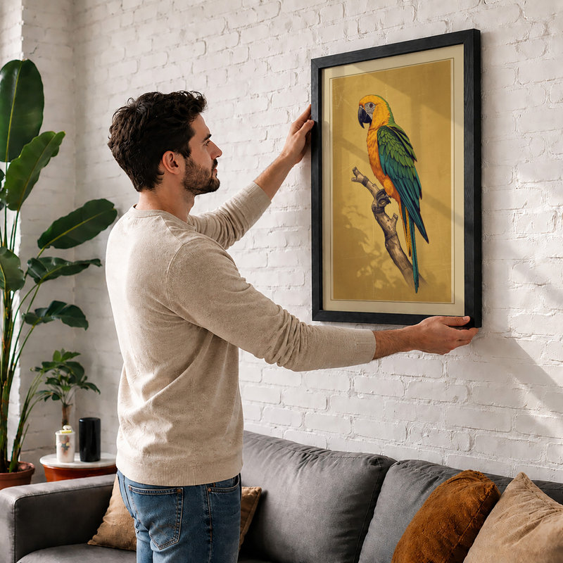 Macaw On Branch Botanical - Print, Unframed, A1 - 84.1 x 59.4 cm
