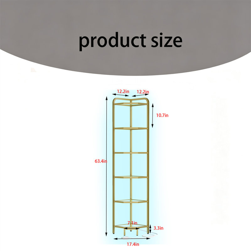 Tablette d'angle avec éclairage DEL, H 63,4 po x l 12,2 po x P 12,2 po